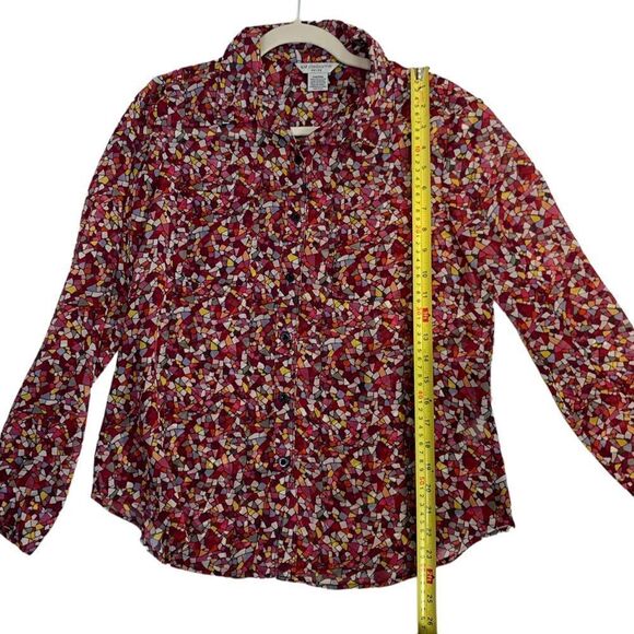 Liz Claiborne Petite Windowpane Print Button Down Blouse - Picture 7 of 9